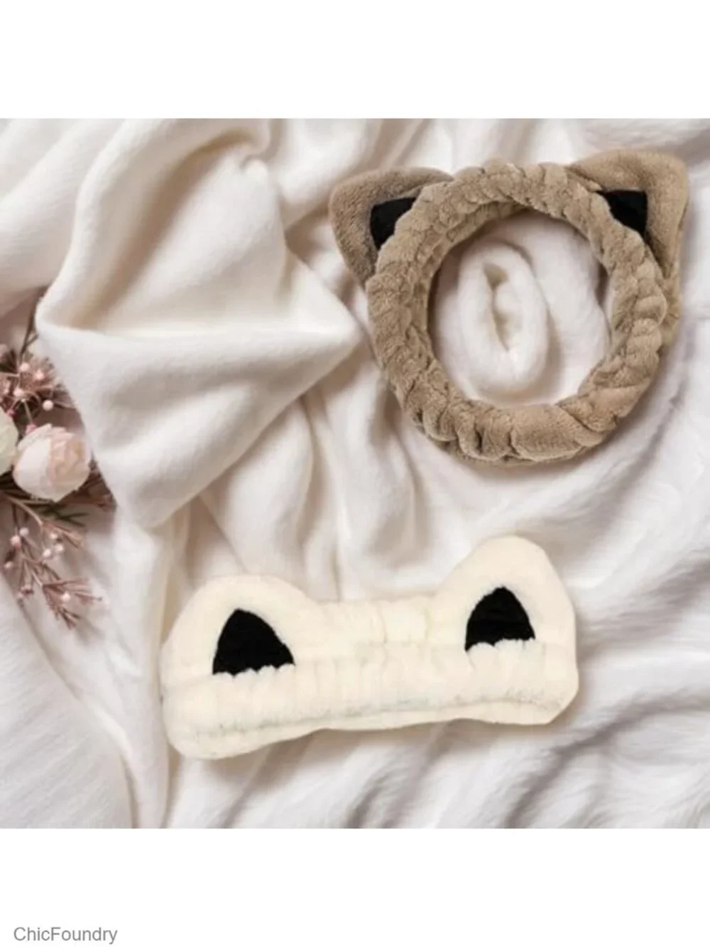 2-Pack Cat Ear Spa Headbands for Washing Face Skincare Fleece Hair Wraps